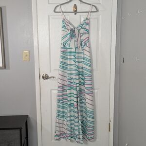 Corset Back Tie-Front Aqua & Pink Wide Leg Cami Jumpsuit From Chicways‎ Size S